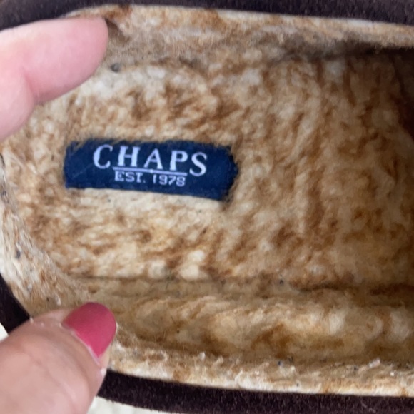 Chaps Men’s Slipper Size L (Indoor/Outdoor Slip On Fur Slippers Brown Suede - Picture 7 of 9